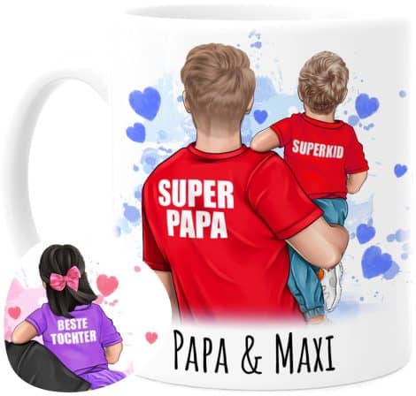 Personalisierte Tasse “Tassenliebling® Papa” mit Spruch und Name – Perfektes Vatertagsgeschenk für den besten Papa, Dad, Vater – Für Baby, Tochter oder Sohn