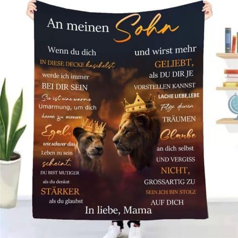 UOOYAA Mama’s Liebe Sonnenstrahlen Decke: Persönliches Geschenk für meinen Sohn, flauschig-weiche Flanelldecke mit positiver Ermutigung und Liebe.