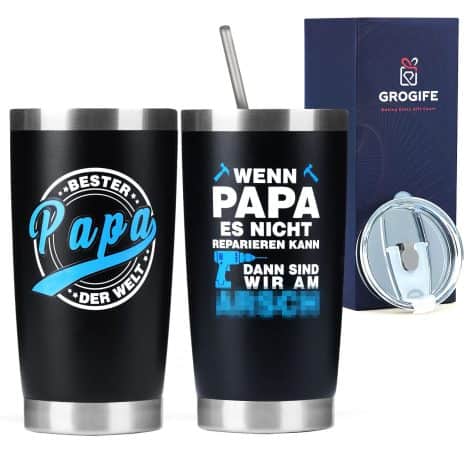 Weihnachtsgeschenkideen für den besten Papa der Welt – Lustiger Thermobecher, Perfektes Geschenk für Väter von Töchtern und Söhnen, 600ml