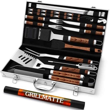 BBQ Grillzubehör Set “Grilliance” mit Koffer, Fleischthermometer und 26 hochwertigen Edelstahl-Stücken – perfektes Männer-Geschenk.