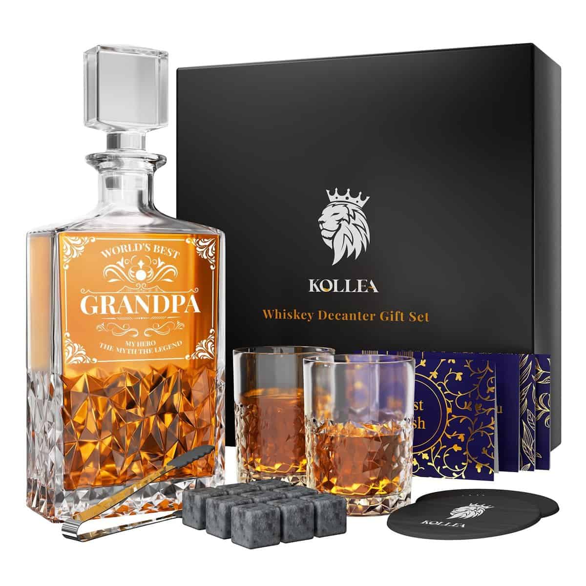 Kollea Opa Geschenke, Whiskey Dekanter Set mit 2 Gläsern, beste Geburtstagsgeschenke für Opa, Großvater, Papa von Enkelin, Enkel, einzigartige coole Ruhestandsgeschenke für Männer, die alles haben