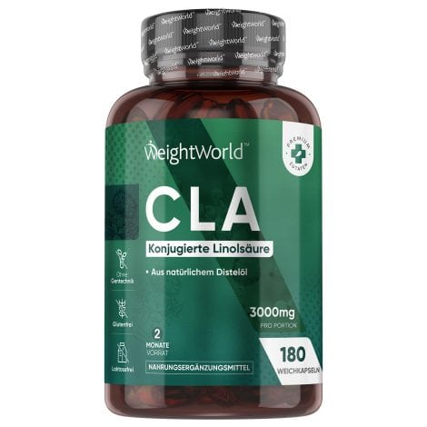 CLA Kapseln – 3000 mg CLA täglich – 180 Softgels – Konjugierter Linolsäure aus reinem Safloröl für Sport und Fitness geeignet.