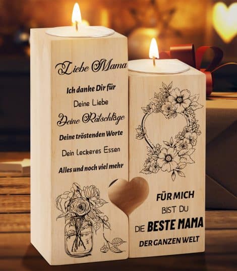 Kerzenständer für Mama mit herzförmigem Kerzenhalter – Weihnachts- und Geburtstagsgeschenk von Tochter/Sohn.