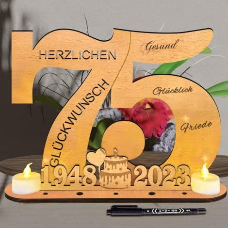 Holz-Schild Gästebuch mit LED Kerzen, personalisierbares Geschenk für Geburtstag von Frauen und Männer.