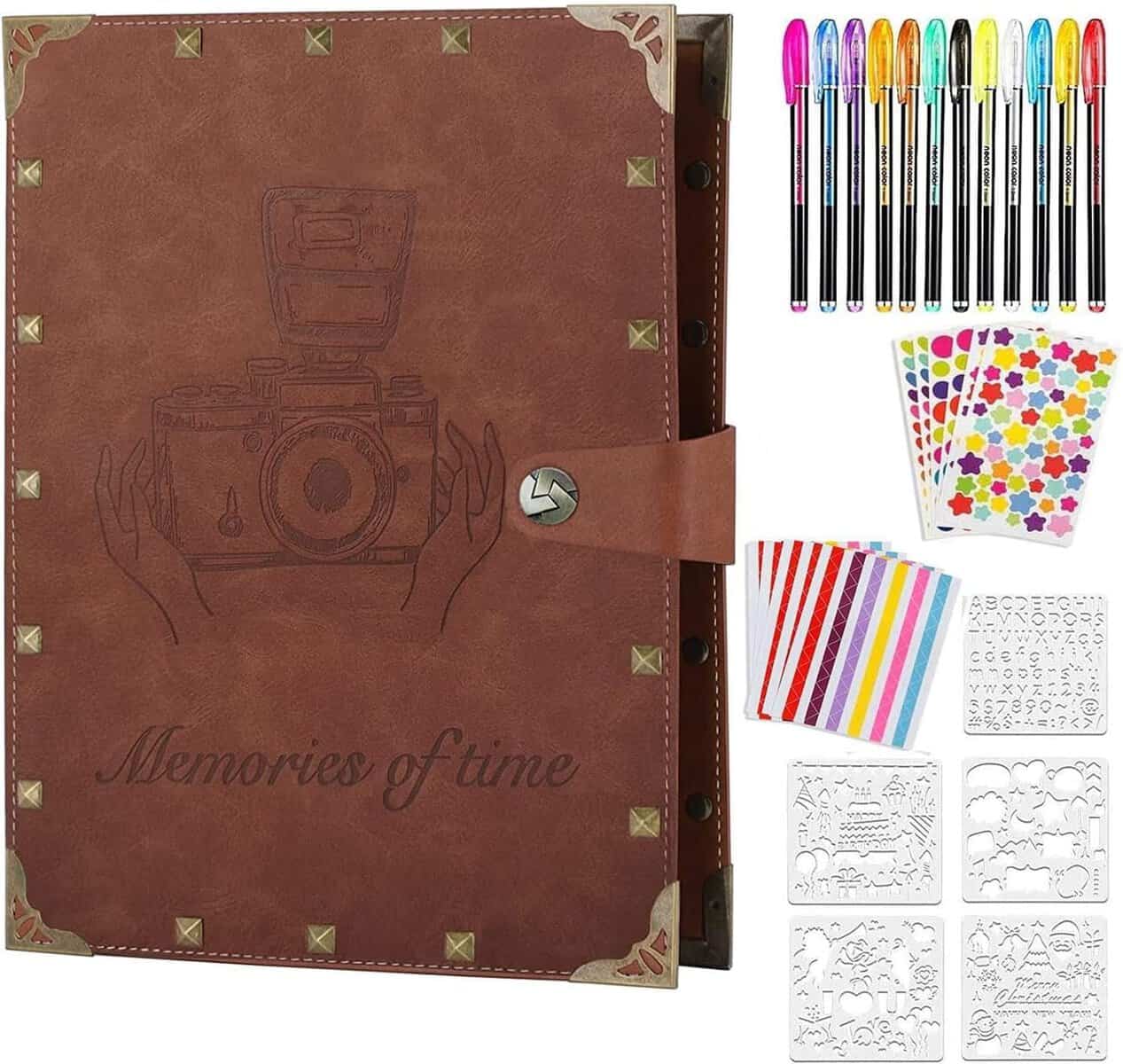 ZEEYUAN Fotoalbum Selbstgestalten Nieten Vintages Fotobuch zum Einkleben Schwarze Seiten Scrapbook Set als Geschenke zum Valentinstag, Muttertag, Weihnachte, Geburtstag für Frauen und Männer