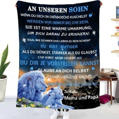 Personalisierte Decke für den Sohn, von Mama und Papa, zum 18. Geburtstag oder als witziges Weihnachts- oder Abschlussgeschenk.