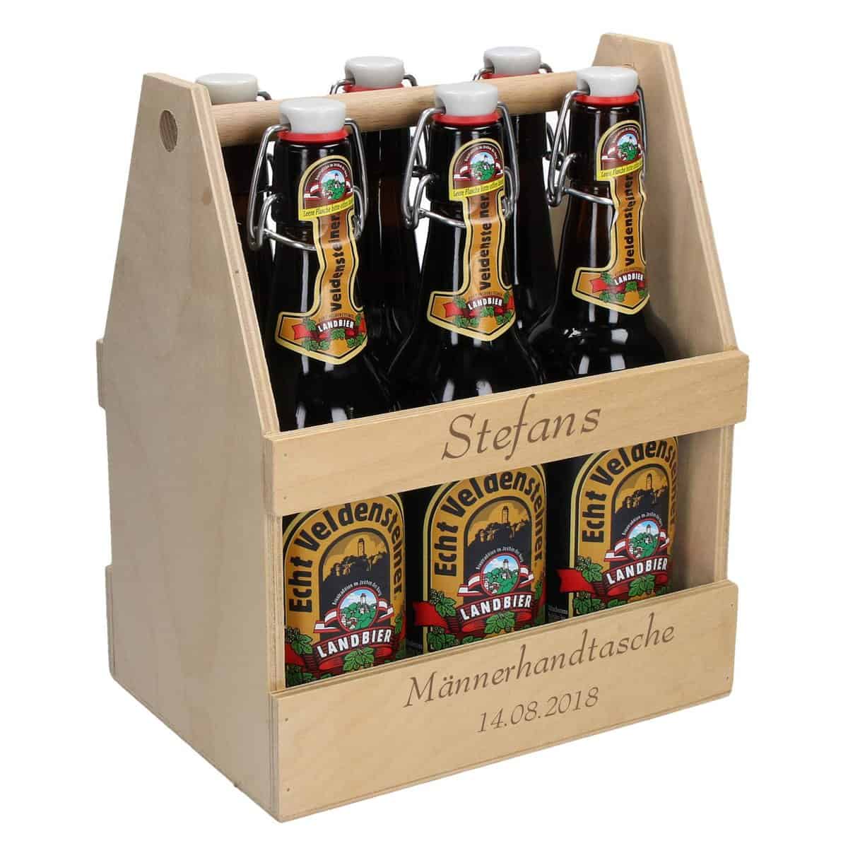 Uakeii elasto  Personalisierter Bierträger aus Holz mit Gravur  Bierflaschenträger für 6X 0,5 & 0,33 L Flaschen  Männerhandtasche Bier Mann, Papa, Opa, Onkel, Freunde UVM.