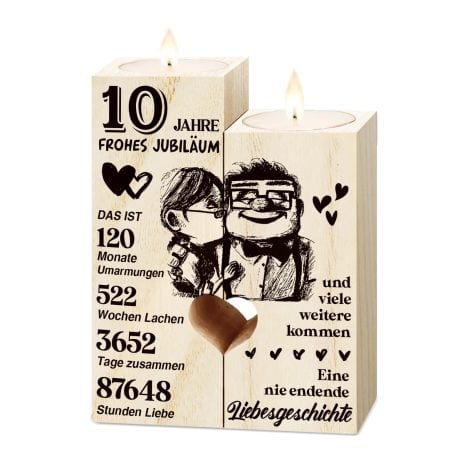 Geschenke zur goldenen Hochzeit und zum 10. Hochzeitstag – Holz-Kerzenständer als Dekoration, glückliches 10. Jahrestagsgeschenk für Ehepaare.