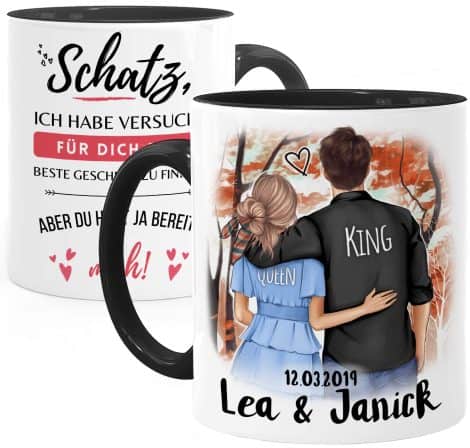 Personalisierte schwarze Pärchen-Tasse von Tassenliebling® – Ideales Geschenk zum Jahrestag für ihn oder sie.