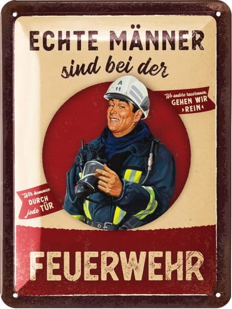 LANOLU Retro Blechschild Feuerwehr – Maskuline Feuerwehrmänner – Geschenke und Dekoration für Männer. Metallschild 15x20cm.