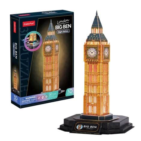 LED 3D Puzzle Big Ben für Kinder ab 8 Jahren und Erwachsene. Geschenk für Jung und Alt, 32 Teile.