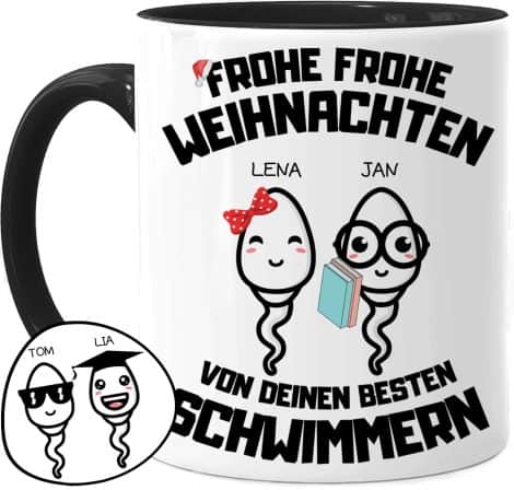 Papa-Mug von Tassenliebling® für Weihnachten, Schwarz, mit 1-4 personalisierten Kindern, perfektes Geschenk von Tochter oder Sohn.