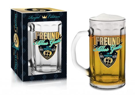 Bierkrug “Freund” 0,5l in Geschenkbox – Praktisches Geschenk für Geburtstag, Jahrestag, Namenstag, Weihnachten beim Kollegen.