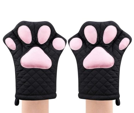 Süßes Katzenpfoten-Design-Ofenhandschuhe mit gestepptem Baumwollfutter, für Grillen und Backen – als Geschenkset für Grill- und Mikrowellennutzer.