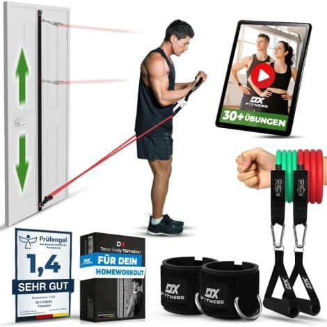 DX Fitness Türanker Resistance Bands-Set mit verstellbarem Türgurt und Workoutvideos für das Kraftraining zu Hause.