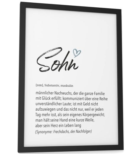 Papierschmiede® Herz Definition: Sohn, DIN A4 (ca. 21×30 cm), Wohnzimmer/Schlafzimmer-Poster, Wanddekoration zur Geburt/Geschenk/Geburtstag – Rahmen nicht enthalten.