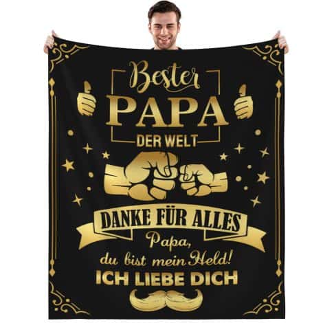 Papadecke – flauschige Geschenkidee für den besten Papa zum Geburtstag oder als Vatertagsgeschenk. 150x130cm.