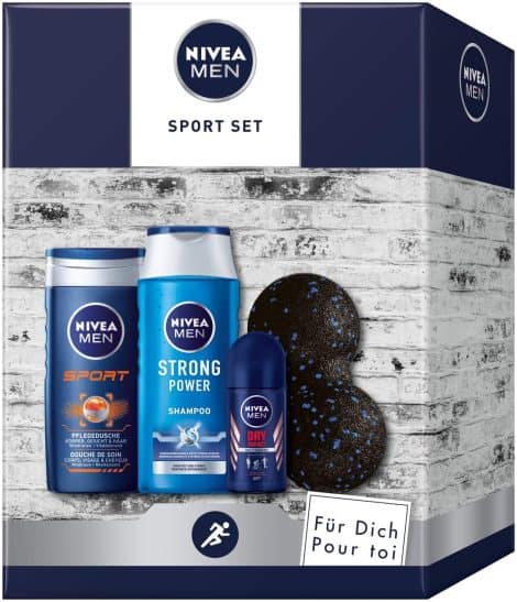 NIVEA MEN Sport Pflegeset, mit Duschgel, Shampoo, Deo und Faszienball – Ideal für den gepflegten Mann.