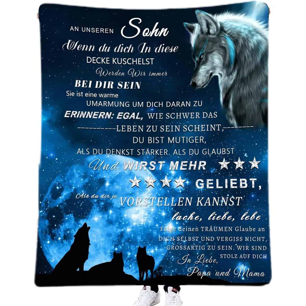 ACCZ Kuscheldecke Flauschige Personalisierte Decke Geschenke An Unseren Sohn von Eltern, Mama Und Papa für Sohn Luftpost Positiv Ermutigen Decke(deutsch), Super Weiche Flanell Decke 150 * 200CM