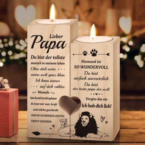 Persönlicher Kerzenhalter in Herzform für Papa als individuelles Weihnachts- oder Geburtstagsgeschenk, Juratar Geschenk für Vater.