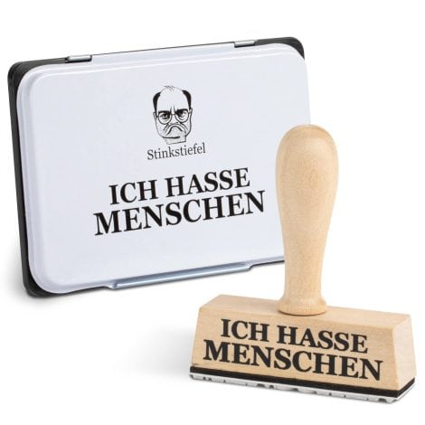 Lustiger Holzstempel “Stinkstiefel” mit Stempelkissen, perfekt als witziges Büro-Gadget oder Geschenk für Freunde, Kollegen und Schüler.