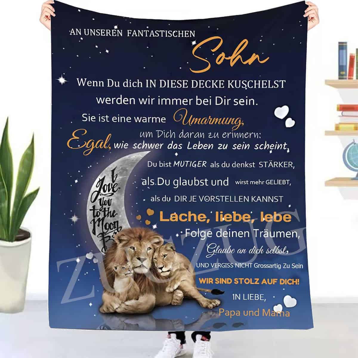 ZUCZUG Kuscheldecke Flauschige Personalisierte Geschenke Decke an Unseren Sohn von Papa und Mama, Super Weiche Flanelldecke Wohndecke für Couch Bett, TV-Decke Geburtstag, Weihnachten