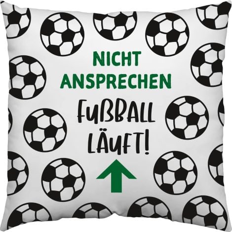 GRUSS & CO Fußball Deko-Kissen aus Baumwolle, 30 cm x 30 cm, mit Spruch | 48222