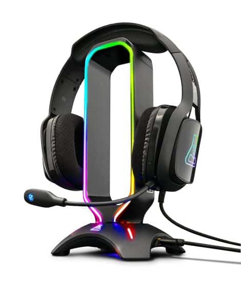 Der G-LAB K-Stand RADON Gaming Kopfhörer Stander – mit RGB-Hintergrundbeleuchtung und USB-Hub, rutschfeste Basis. Ideal für Gamer-Kopfhörer.