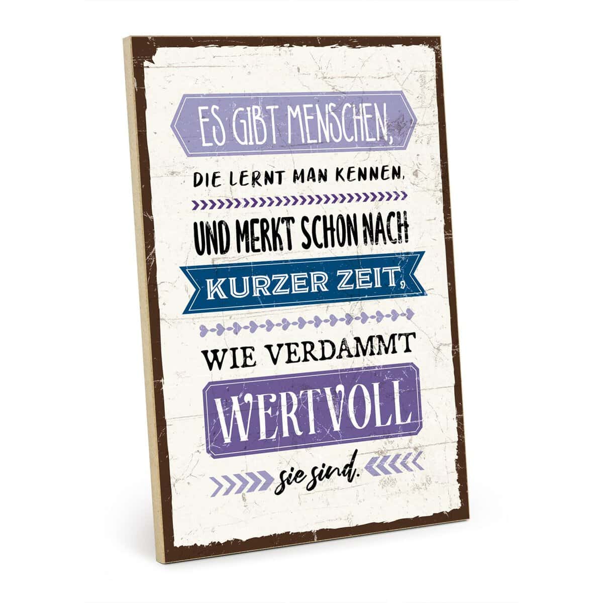 TypeStoff Holzschild mit Spruch  Freunde  im Vintage-Look mit Zitat als Geschenk und Dekoration zum Thema Freundschaft und Geborgenheit - HS-00816