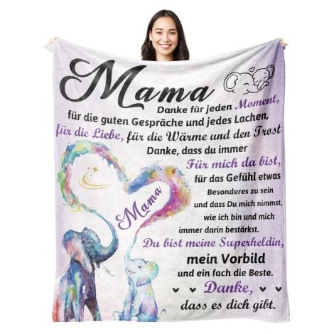 Personalisierte, flauschige Elefanten-Decke als Geschenk für Mama zum Geburtstag oder zu Weihnachten, 62 * 52 Zoll.