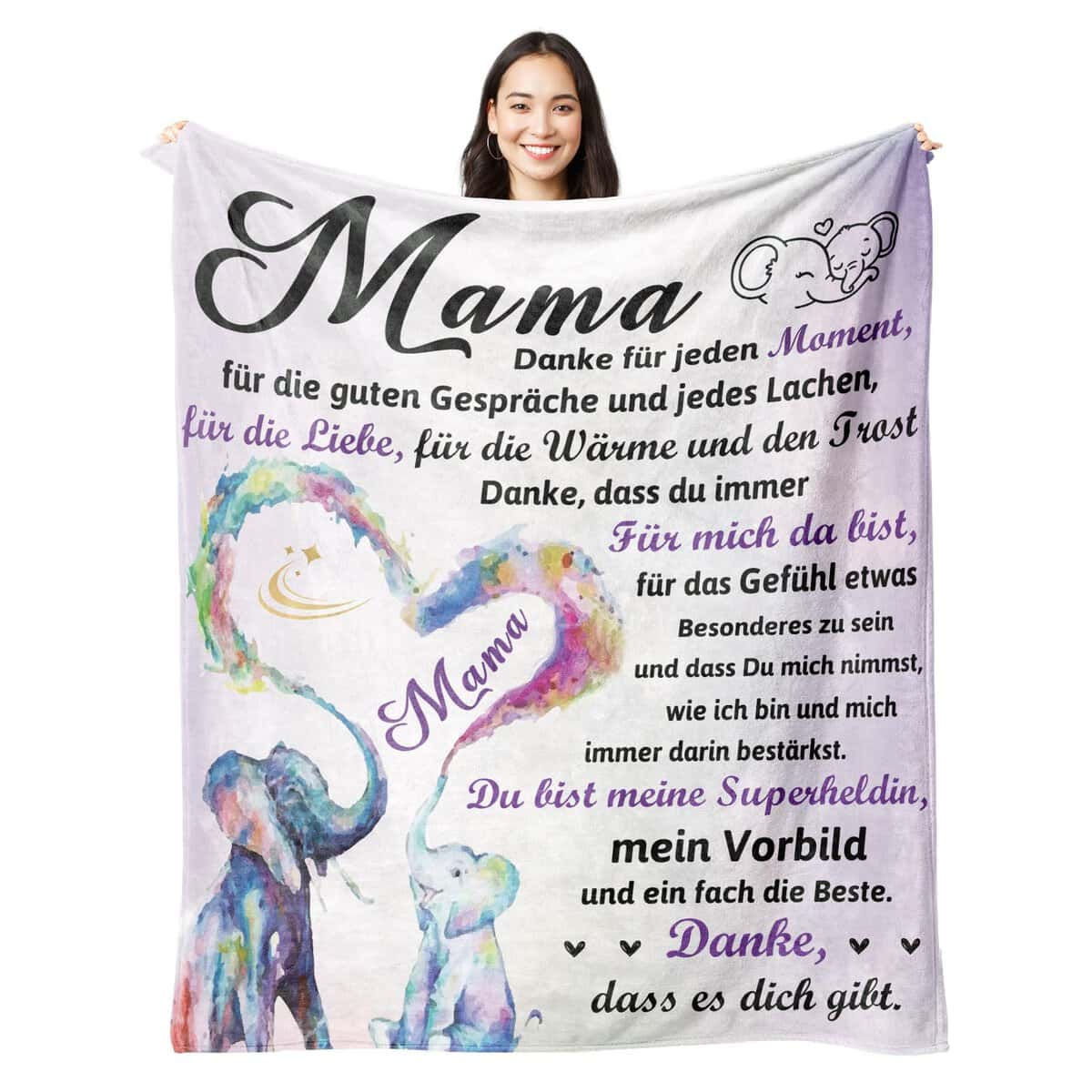 Juratar Weihnachten Geschenke Mama, Personalisierte Decke Mama Geschenk zum Geburtstag, Kuscheldecke Flauschige An Meine Mama, eine Superweiche Elefanten-Decke aus Flanell, 62 * 52 Zoll