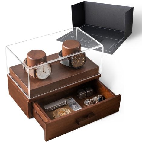 Holme & Hadfield Uhrenbox aus Holz für 2 Uhren – Perfektes Geschenk für Männer – Moderne Aufbewahrungsbox für Herrenuhren – Walnussdesign.