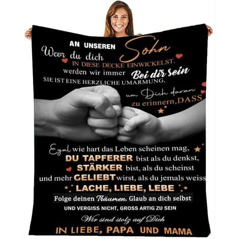 MZIEIU Personifizierte Decke mit positivem Spruch als Weihnachts- oder Geburtstagsgeschenk für meinen Sohn, von Mama und Papa.