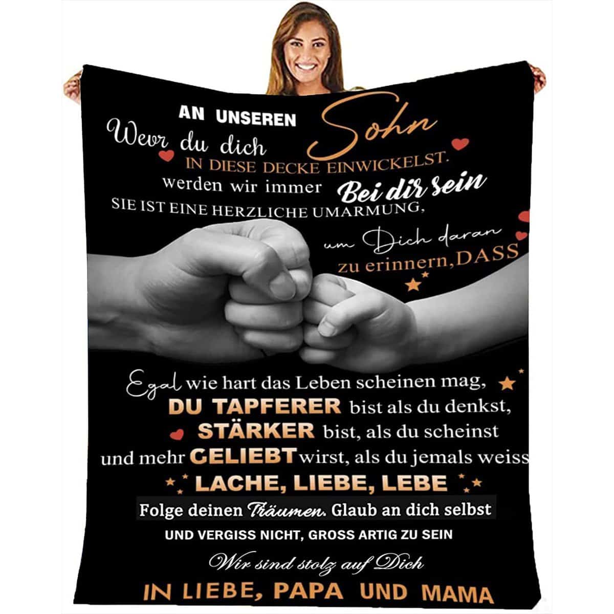 MZIEIU Sohn Geschenke, Personalisierte Geschenke Decke für Meinen Sohn von Mama Papa, Kuscheldecke Flauschige mit Spruch Positiv Ermutigen - Weihnachten Geburtstagsgeschenk für Sohn