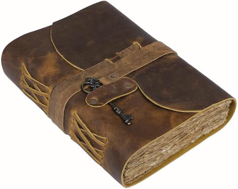 Antikes handgearbeitetes Vintage Leder-Tagebuch mit hochwertigem Büttenrand-Papier für Männer und Frauen – perfektes Geschenk.