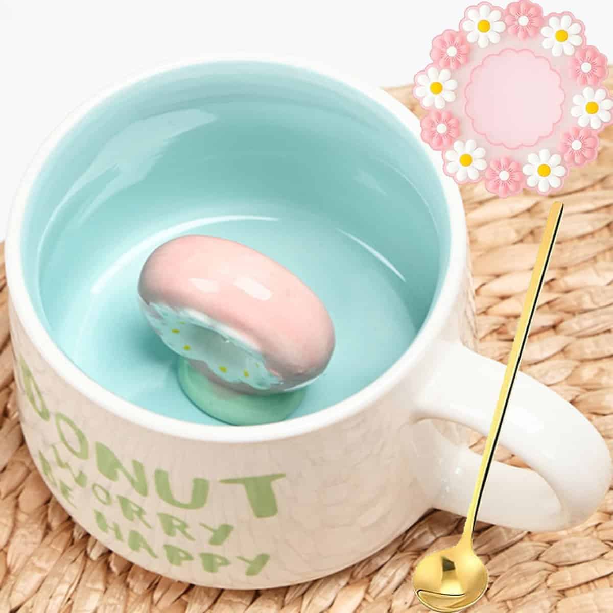 Arawat Donuts Tasse Geschenk für Freundin Frauen 3D Tasse Keramik Teetasse 350ml Kaffeebecher Witzige Spruch Tasse Süße Tee Kaffee Becher Geburtstagsgeschenk für Freundin Frauen Mädchen