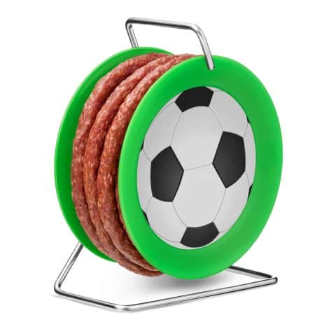 WURSTBARON® Fußball-Kabeltrommel mit 3,5m Krakauer Art Wurst, tolles Geschenk für Sportfans und Spaß-Snack für Turniere, WM und EM, 240 g.