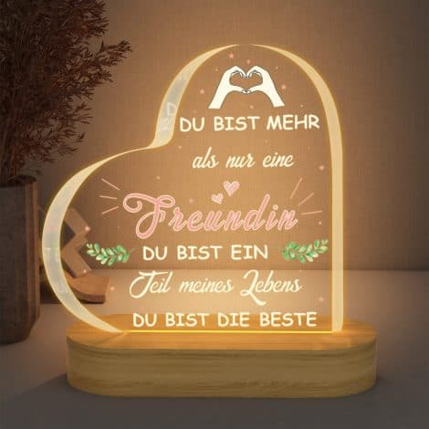 Geschenk für die beste Freundin: Briefbeschwerer BFF mit LED-Licht und Holzhalter, perfekt zum Geburtstag oder als Dankeschön.