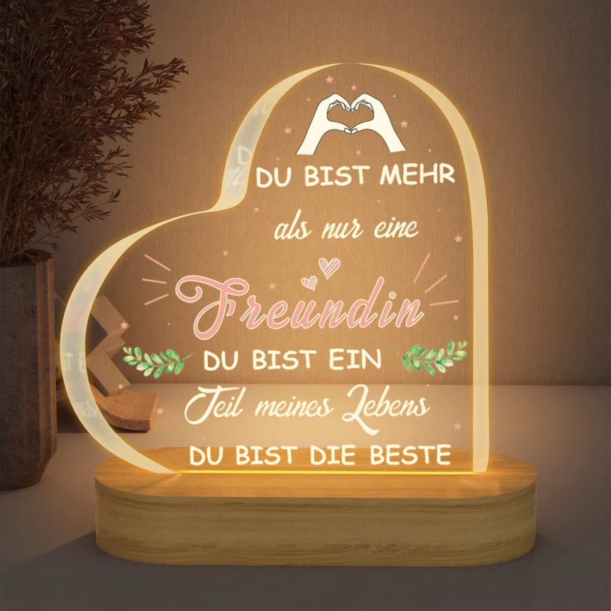 Beste Freundin Geschenke für Frauen, Freundschaft Briefbeschwerer BFF Geschenke mit LED-Licht Holzhalter, Geschenke für ihre Schwester Geburtstag Freunde Dankeschön Geschenk(für Freundin)