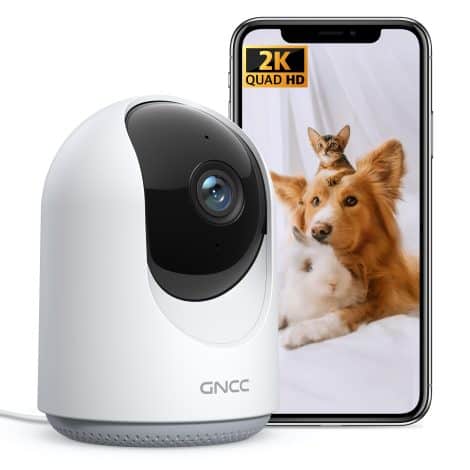 Hunde-Innenkamera GNCC 2K, Hundekamera mit 360°-Ansicht, APP-Steuerung, Nachtsicht, Bewegungserkennung, Alexa kompatibel, P1Pro.