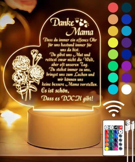 Geschenkset für Mütter von Söhnen und Töchtern, Acryl-USB-Nachtlichter in 16 Farben für Mama-Festtage.