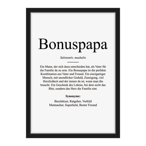 Bonuspapa Definition – Ein Geschenk für einen Stiefvater, perfekt für Geburtstag oder Vatertag, Küche, A4-Bild mit Holzrahmen.