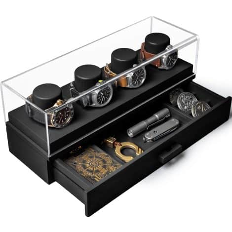 Holme & Hadfield Uhrenvitrine: Organizer für Herrenuhren mit Display, Schublade für Zubehör, Holzgehäuse  perfektes Geschenk!