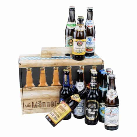 Bavariashop Bier-Geschenk “Männertasche”  12 verschiedene bayrische Biere in Probierset  Bier-Tasting-Set für Männer.