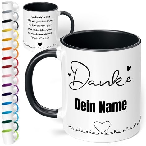 Personalisierte Abschiedstasse “Danke für die schöne Zeit” als Dankeschön-Geschenk für Freunde und Kollegen. (Schwarz, 330ml)