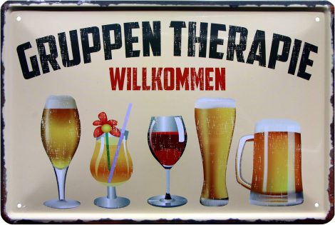 WOGEKA ART Gruppentherapie Metall-Blechschild, witziges Geschenk für Geburtstag oder Weihnachten, 20×30 cm Vintage-Design. (16 words)