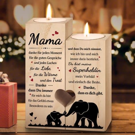 Juratar Weihnachten Geschenke Mama – Personalisiertes Holzkerzenhalter Geschenk in Herzform für umweltbewusste Mütter.