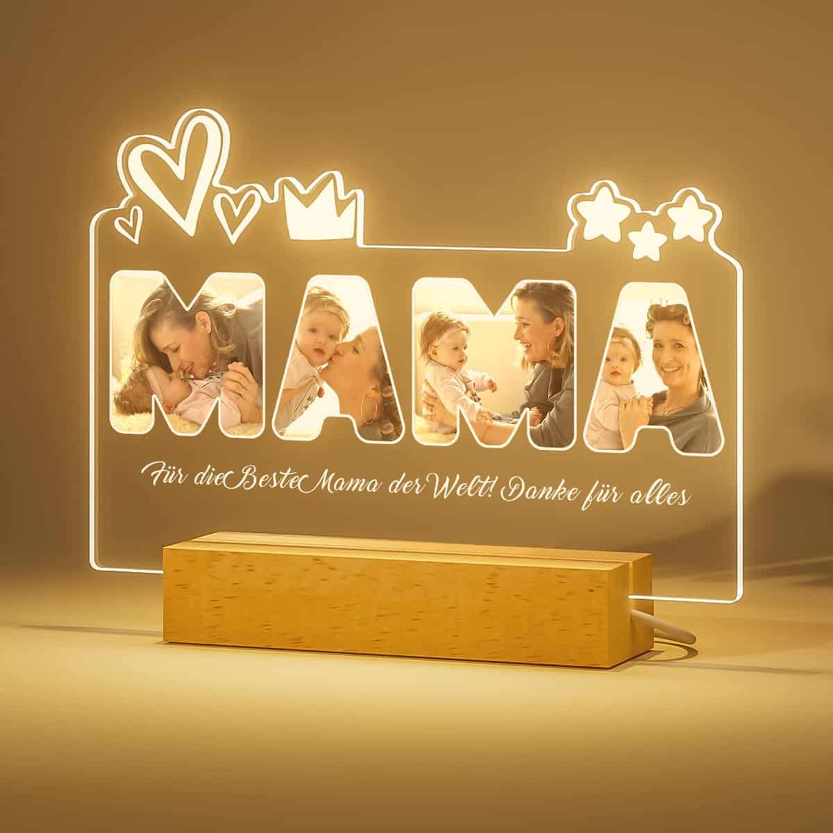 iDIY Personalisierte Geschenke Mama Lampe mit Foto - Muttertagsgeschenk, Geschenke für Mama Tochter Sohn, LED Nachtlicht mit Text, Acryl Fotorahmen, Geschenkideen zum Muttertag