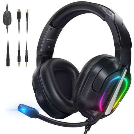 Krysenix PG2 RGB Gaming Headset für Spielkonsolen und PC, mit Mikrofon und Geräuschunterdrückung, Schwarz