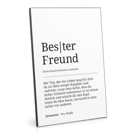 ARTFAVES® Freundes-Bestimmung Holzschild Geschenk: Definition Bild schwarz-weiß zum Thema Freundschaft/Bester Freund.